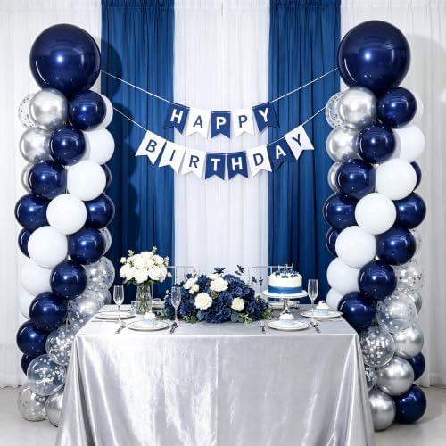 Navy Blue and Silver White Balloon Column Stand Kit Set of 2 for Floor - Image 2