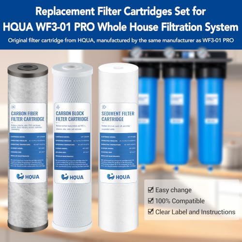 3-stage Replacement Filter Cartridges Set, PP, Carbon Block, Activated Carbon Fiber (ACF), Fit for WF3-01 Pro Whole House Water Filter (PP,CARBON BLOCK,ACF) - Image 3
