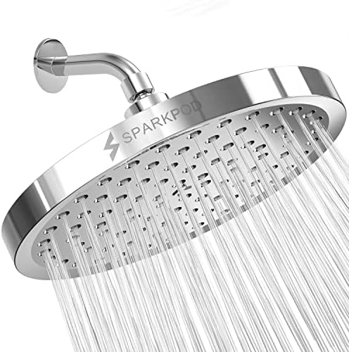 SparkPod Rain Shower Head, 8 Inch Round, Luxury Polished Chrome Finish by SparkPod