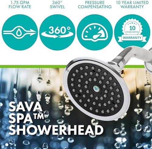 Niagara Conservation N2517CH Sava Spa 1-Spray with 1.75 GPM 4.4-in. Wall Mount Adjustable Fixed Shower Head in Chrome, 1-Pack | Bathroom Shower Head Sprayer with Pressure Compensation Technology - Image 2