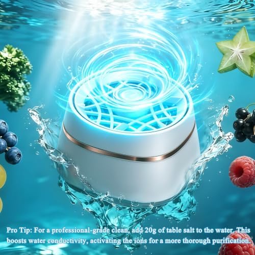 Portable Fruit and Vegetable Washing Machine, 20W Electrolytic Ion Spin Cleaner with Water Test Strips, IPX7 Waterproof Wireless Produce Purifier, Smart Auto-Start, USB Charging - Image 6