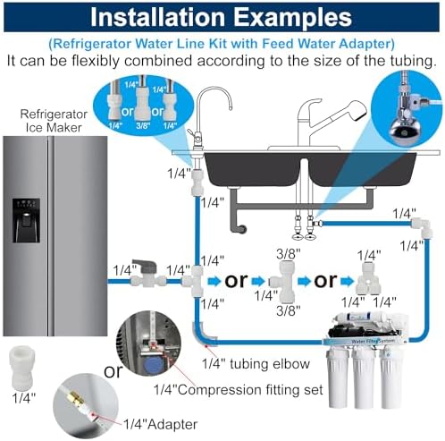 Ice Maker Refrigerator Water Line Kit, Brass T Valve 32.8ft 1/4" OD Tubing - Image 2