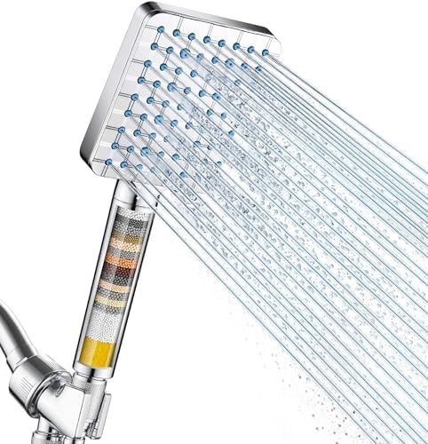 Cobbe Filtered Shower Head with Handheld, High Pressure 6 Spray Mode Showerhead with Filters, Water Softener Filters Beads for Hard Water - Remove Chlorine - Reduces Dry Itchy Skin, Chrome by Cobbe