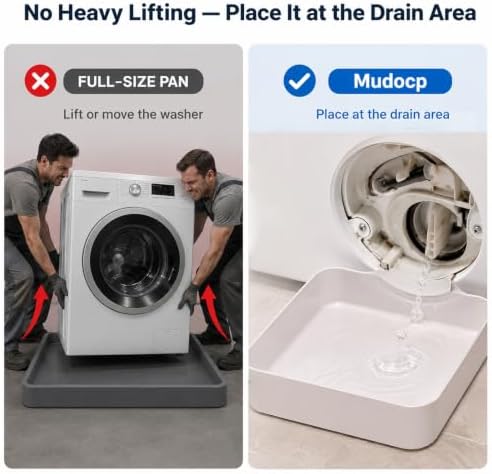 Washing Machine Drain Pan with 3 Accessories, Low Profile Washer Drain Tray for Front Load Washer Filter Cleaning, Water Catch Drip Tray, No Washer Moving Required, White - Image 3