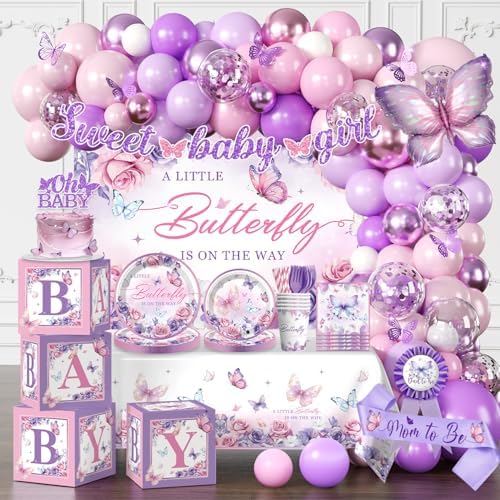 cocomigo Butterfly Baby Shower Decorations, Balloons Plates and Napkins Set by cocomigoPartyHome