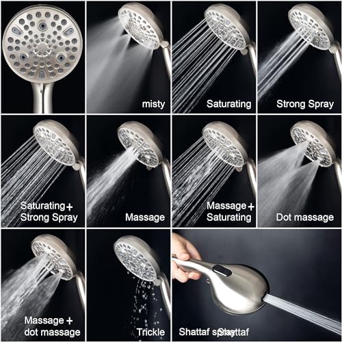 XMJAS-TURN High Pressure 10-mode Handheld Shower Head - Anti-clog Nozzles,Built-in Power Wash to Clean Tub, Tile & Pets,Extra Long 5 ft.Stainless Steel Hose, Copper interface shower holder - Image 3