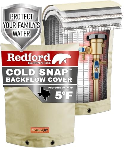 Redford Supply Co. Cold Snap (5°F) Backflow Preventer Insulation Cover, 20"W x 26"H, Pipe Insulation, Water Sprinkler Covers for Outside, Sprinkler Backflow Cover for Winter, Well Pump Bag (Beige) by RedfordSupplyCo