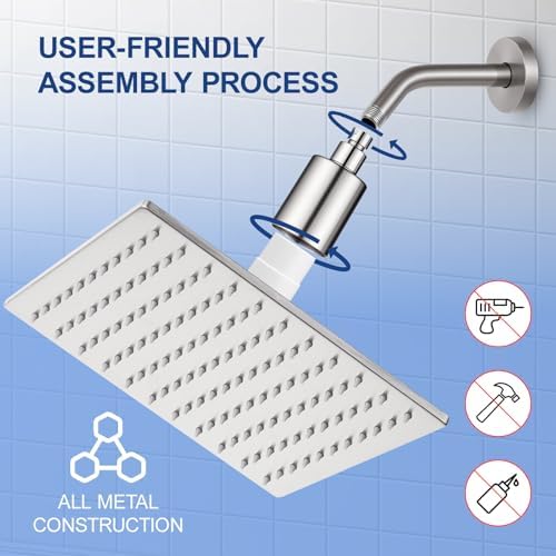 Filtered Shower Head for Hard Water, All-Metal High Pressure Rain Showerhead with 2 Premium Filters, Removes Chlorine & Harmful Substances, Adjustable Replacement, Brushed Nickel - Image 6