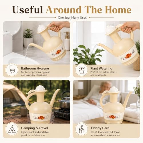 Beige Lota Bodna Toilet Wash Jug with Handle, Plastic Muslim Wudu & Bathroom Hygiene Water Pitcher, Portable Bidet Rinse Cup for Toilet, Home & Travel - Image 6