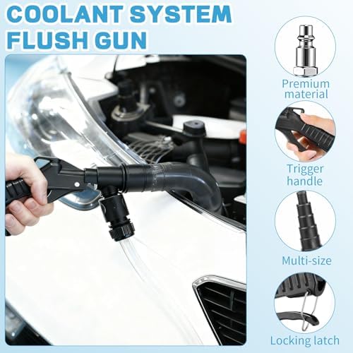 Coolant Flush Gun, Lever Action Heater Core Flush Kit with 3 Hose adapters (5/8 ", 3/4", 1/2 "), Radiator/Cooling System Flush kit for Automotive Coolant Flush, Nozzles Fit 19-40 mm Hoses - Image 5