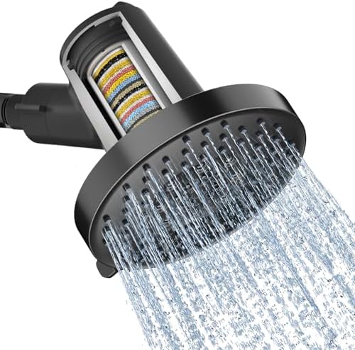 SR SUN RISE 5.5 Inch Filtered Shower Head with Filters,6 Spray Modes,Black by SRSUNRISE