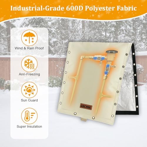 RICHIE 3-Way Opening Backflow Preventer Cover (5°F) Heavy-Duty 5-Layer Insulated Enclosure, All-Weather Protection for Outdoor Pipe, Irrigation Sprinkler Valve, Well Water Pump, 80" W x 70" H Beige - Image 5