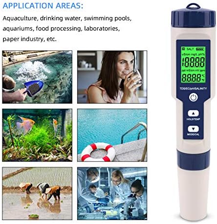 PH Meter for Water 5 in 1 PH Temp TDS and EC Meter,Salinity Meter,PH Tester Digital,TDS Meter Digital Water Tester&Pool Salt Tester for Swimming Pool. - Image 7
