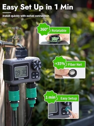 Insoma 2-Zone Sprinkler Timer, Programmable Garden Hose Timer with Auto/Manual/Rain Delay Modes | Water-Saving Irrigation Controller for Lawn, Yard & Drip Systems | Waterproof Design & Easy Setup - Image 6