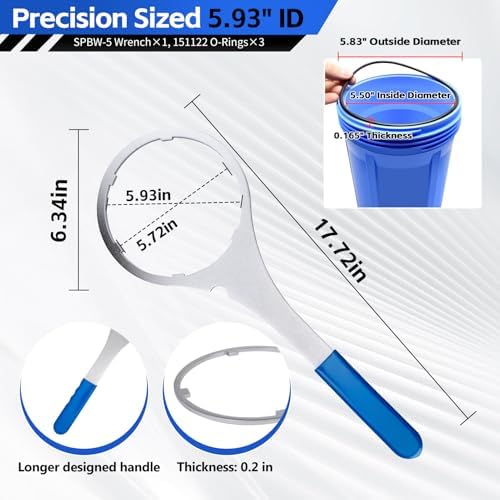 SPBW-5 Metal Water Filter Wrench (5.93" ID ) & 3-Pack 151122 O-Rings Kit - Image 2