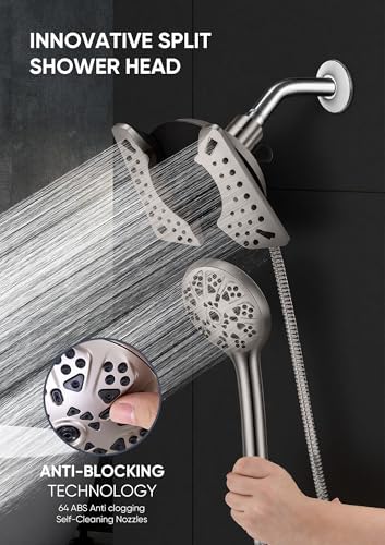 Shower Head with Handheld High Pressure, Rain Shower Head with Fixed Showerhead and 9 Sprays Handheld Shower, Detachable 2-IN-1 Shower head with 59" Rotatable Stainless Steel Hose (Nickel) - Image 4