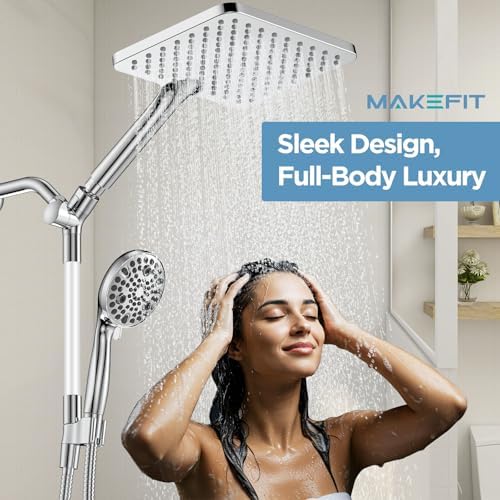 Dual Handheld Shower Head Combo, 2-in-1 Rain Shower Heads System Wide Rainfall Shower Head and 10 Modes High Pressure Hand Held Showerhead with Built-in Power Wash - Chrome - Image 2