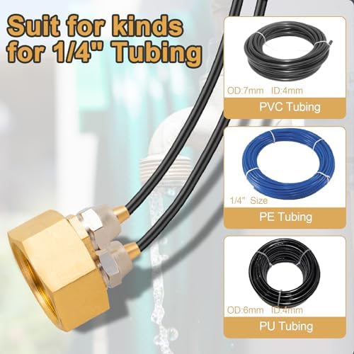 2 Pack Garden Hose Adapter, Solid Brass Standard 3/4" Female Thread to 1/4" Dual Tube Adapter for Water Hose,Convert 3/4" Garden Hose to 1/4" Tube - Image 2