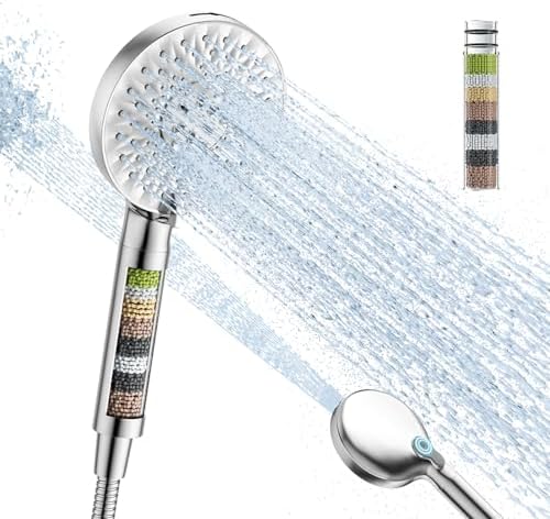 Filtered Shower Head with Handheld, 9-mode Handheld Shower Head Water Softener Filter Beads for Hard Water, Remove Chlorine Detachable Shower Head(AM-US-N9HS701CP-NA) by ANNWA