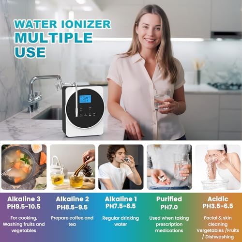 Alkaline Water Ionizer Machine, Water Machine PH 3.5-10.5 for Alkaline & Acidic Water, 11 Titanium Plates, Up to -600mV ORP, 12,000L Filter, 6 Water Settings, Auto-Cleaning, Intelligent Voice - Image 4