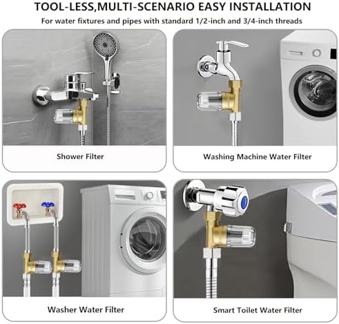 Reusable Brass Washing Machine Water Filter, 50 Micron Washer Water Filter, for Washer, Shower, Faucet, RV, Travel, External Filtration Rust, Anti Scale Portable Sediment Filter - Image 4