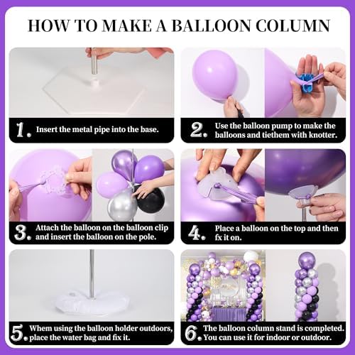 Purple and Black Silver Balloon Column Stand Kit Set of 2 for Floor - Image 6