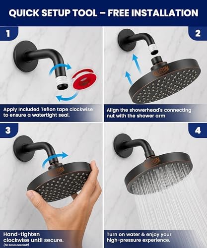 GURIN Shower Head - Luxury Oil Rubbed Black Finish - Rain Showerhead 6 Inch - Image 4