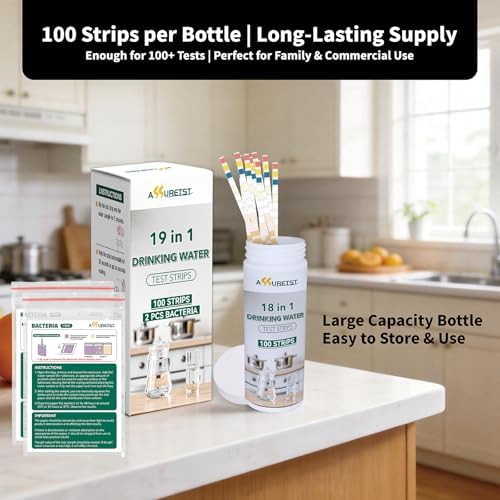 19 in 1 Drinking Water Test Strips, ASSURETST Water Quality Test Kit for Tap Well Water, Accurate Detection of pH Hardness Chlorine Nitrate Lead Bacteria - 100 Strips + 2 Bacteria Tests - Image 3