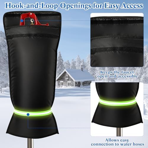 Outdoor Faucet Cover for RV Park Water Spigot, 35"H x 15"W Insulated Outside Faucet Cover Freeze Protection for Winter & Summer, Reusable Long Faucet Sock Fit for Yard Hydrant Hose Bib,Black - Image 3
