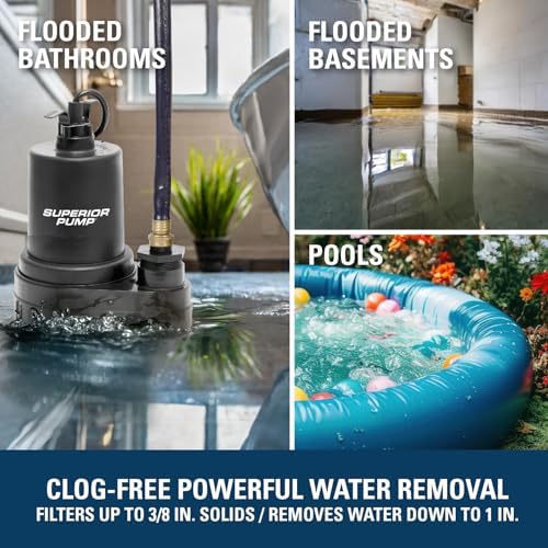 Superior Pump 91570 3300GPH Thermoplastic Submersible Utility Pump with 10-Foot Cord, 1/2 HP - Image 2
