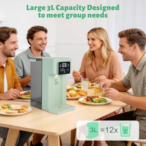 1500W Instant Hot Water Dispenser, 3L/0.79gal Instant Hot Water Dispenser Filter, Desktop Electric Water Dispenser w/Smart Touch Screen&Child Lock for Office, Bedroom, Kitchen, ALW-HT18, Green - Image 5