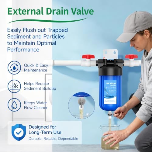Whole House 10"x4.5" Blue PP Sediment Pre-Filter Housing with Drain Valve - Image 2