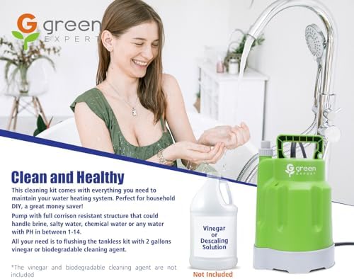Green Expert Tankless Water Heater Flushing Kit, 1/2HP High-Flow Pump (2500 GPH), 3 Gallon Locking-Lid Bucket, 2×6ft 3/4" GHT PVC Hoses & Wrench, Descaling Maintenance Kit (Descaler Not Included) - Image 3