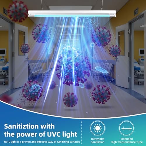 30W UV Sanitizer Light, Powerful UVC Lamp with Steel Suspension Wires, UV Sanitiztion Linear Light for Large Spaces-School, Factory, Hospital, Ozone-Free UVC Linear Batten 253.7nm, T8 G13 35.43 in - Image 4