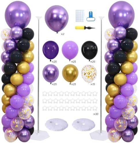 Purple and Black Gold Balloon Column Stand Kit Set of 2 for Floor by ZyloonDecoration