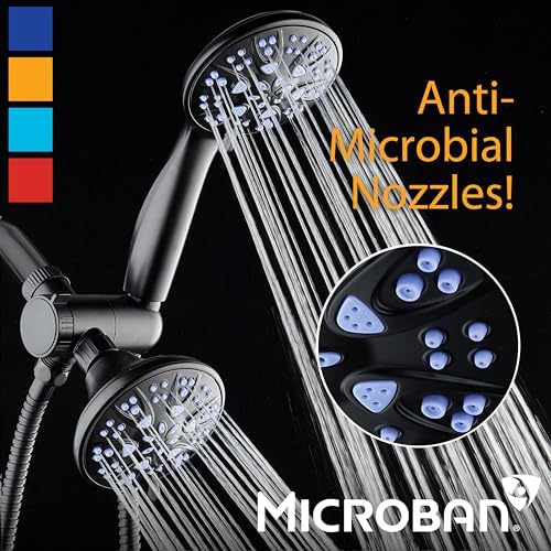 AquaDance Antimicrobial/Anti-Clog High-Pressure 30-setting Dual Head Combination Shower with Nozzle Protection from Growth of Mold, Mildew & Bacteria for a Healthier Shower – Sunset Blue - Image 3