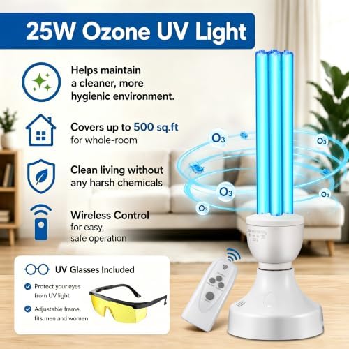 Qualirey 2Pack 25W Ozone UV Light with Remote Control, E27 Base and Glasses - Image 6