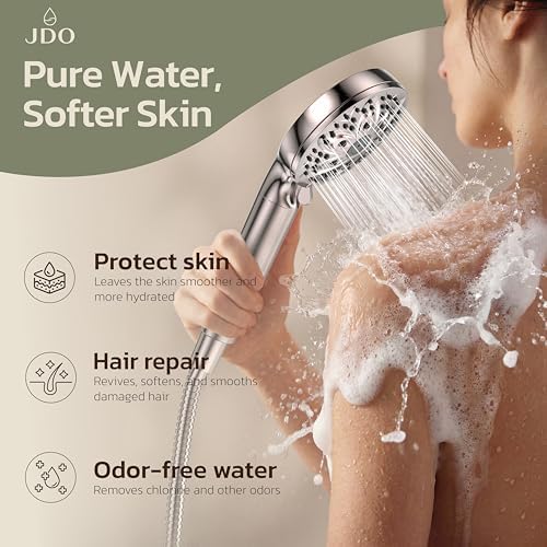 6-Setting Filtered Handheld Shower Head, JDO High Pressure Shower Head with Replaceable Filter Cartridge 4.7 Inch Detachable Showerhead for Chlorine Hard Water Removal 59 Inch Stainless Steel Hose - Image 4