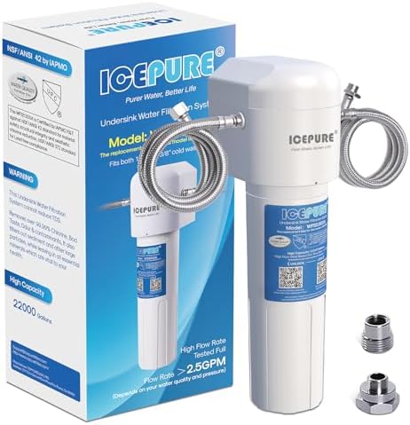 ICEPURE Under Sink Water Filter System, 3 Years or 22000 Gallons Ultra High Life NSF/ANSI 42 Certified, Removes Heavy Metals,Chlorine,Direct Connect Under Counter Drinking Water System, USA Tech by ICEPURE