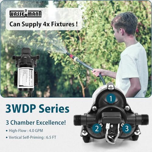 WASSERMANN RV Water Pumps 115V AC Pressure Pump with Pressure Switch, Self-priming Water Pump 4.0GPM 45PSI, Fresh Water Pump for RV, Kitchen Barthroom Camping Marine Yacht Garden Diaphragm Pump115volt - Image 2
