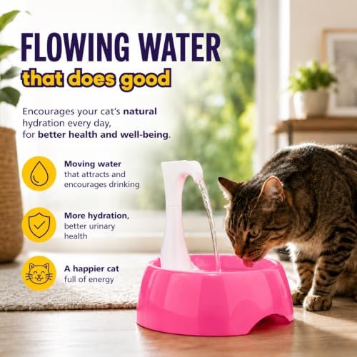 Aqua First Pet Water Fountain - Automatic Drinking Bowl for Cats and Dogs - Light and Portable - Replaceable Filters - Ergonomic Design - 1.2L/42 fl oz - Pink - Image 6