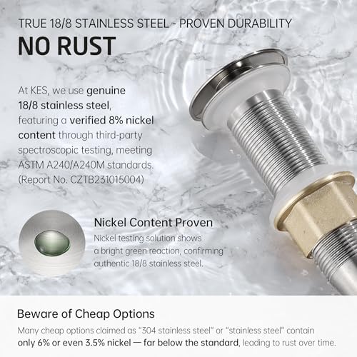 KES Bathroom Sink Drain with Strainer Basket Hair Catcher Anti Clog Pop Up Drain Stopper Vanity Vessel Sink Without Overflow, Brushed Nickel All Metal Rustproof 304 Stainless Steel, S2013D-BN - Image 4