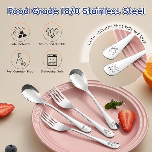 12 Pieces Stainless Steel Toddler Utensils Set - Food Grade Kids Silverware Set Children Safe Small Forks and Spoons Mirror Polished Sturdy and Durable Dishwasher Safe - Image 4
