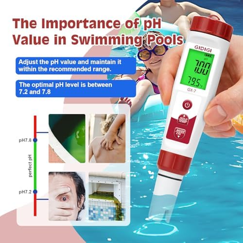 pH Meter Chlorine Tester Digital 7 in 1 Pool Water Tester Kit - Image 2