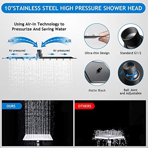 Black Shower Head Combo,10 Inch High Pressure Rain with 11" Extension Arm - Image 4