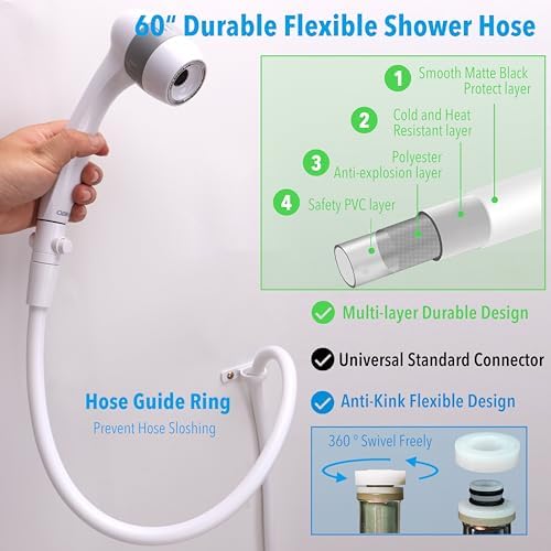 High Pressure RV Shower Head with Hose and On Off Switch, 3 Flow Rate for Saving Water, White - Image 6