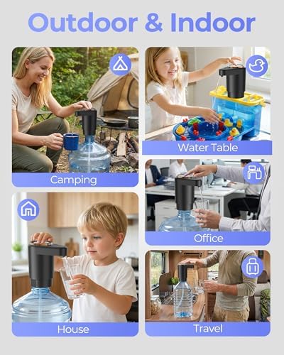 Water Jug Pump for 5 Gallon Bottle – Portable Electric USB-C Charging Dispenser, Dual Powerful Motors, Fast Flow, Fits 2-5 Gallon Jugs – Ideal for Home, Office, Camping, RV, Dark Black - Image 6