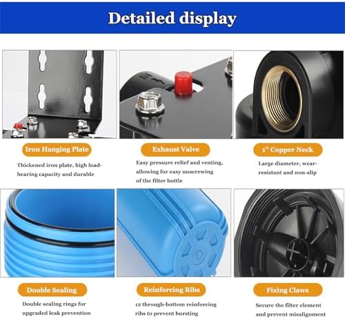 2-Stage Whole House Water Filtration System, 10"×4.5'' Universal Housing, 1" Inlet, Includes PP Cotton and FOF Activated Carbon Filter Element - Image 5