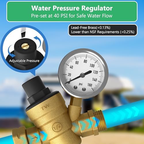 KORVOS All in One Fresh Water Kit, RV Water Pressure Regulator, Inline Water Filter, Hose Splitter, Brass Elbow, Flexible Connector, Hose Quick Connects, Leak Repair Kit, and Carrying Case - Image 5