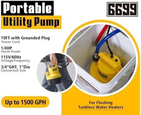 Tankless Water Heater Flushing Kit, 1/4 HP Pump, 2 Hoses, 3 Gal Pail - Image 3